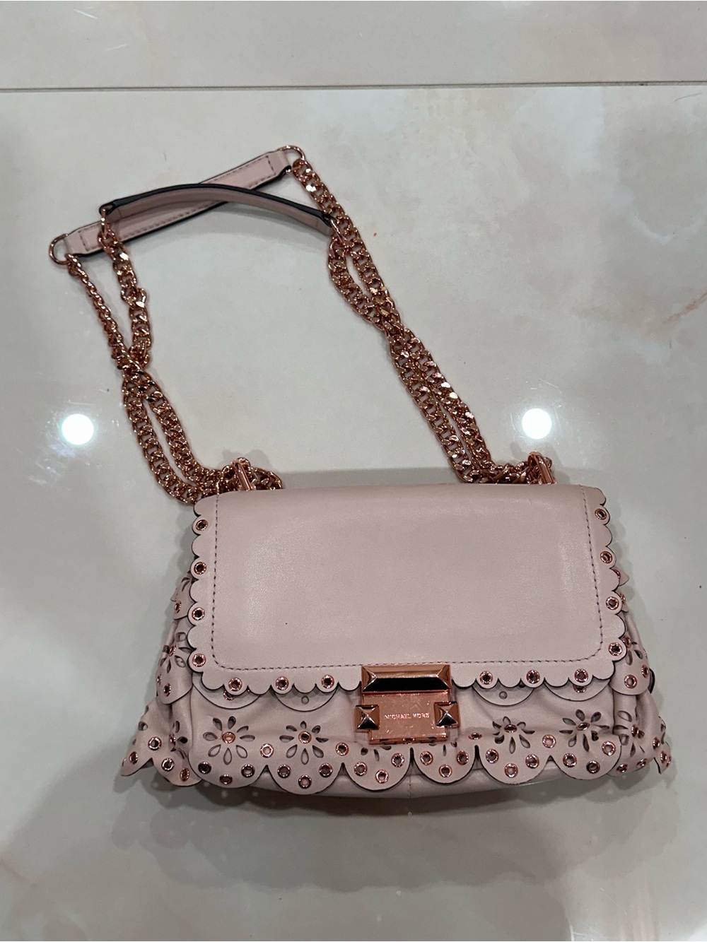 Michael Kors Sloan Floral Scalloped Shoulder Bag, 100% Lamb Leather